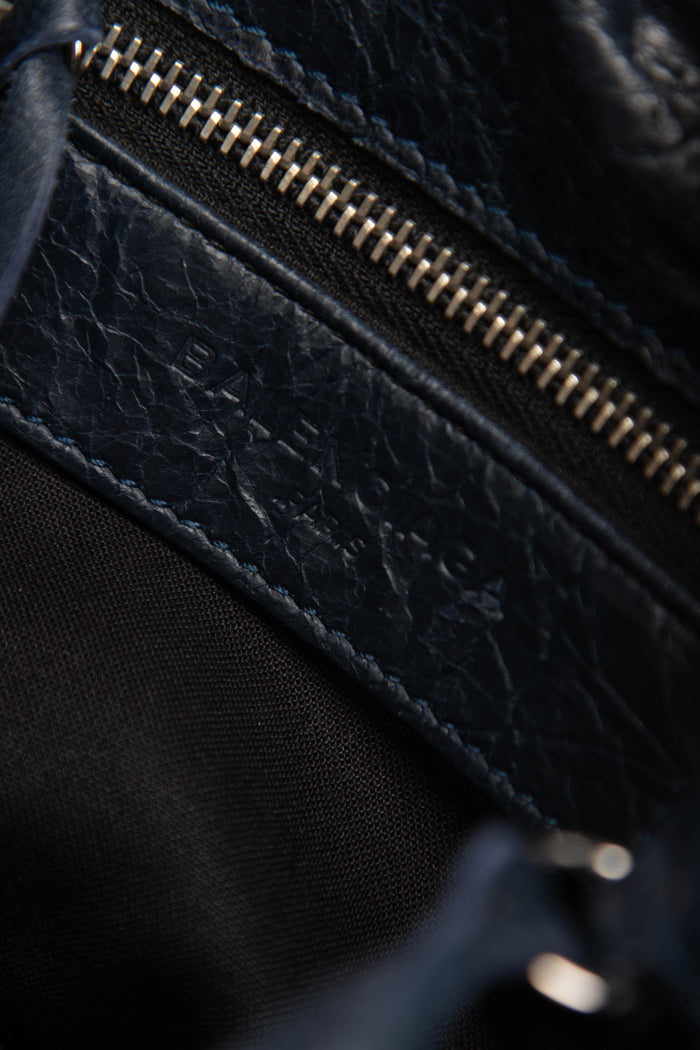 2010s Balenciaga Navy Leather Mini Motorcross Clutch