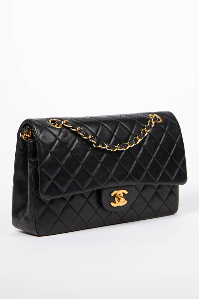 2000s Chanel Black Lambskin Leather Medium Classic Double Flap with 24K GHW