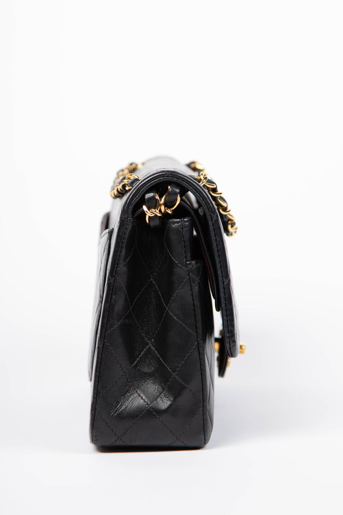 2000s Chanel Black Lambskin Leather Medium Classic Double Flap with 24K GHW