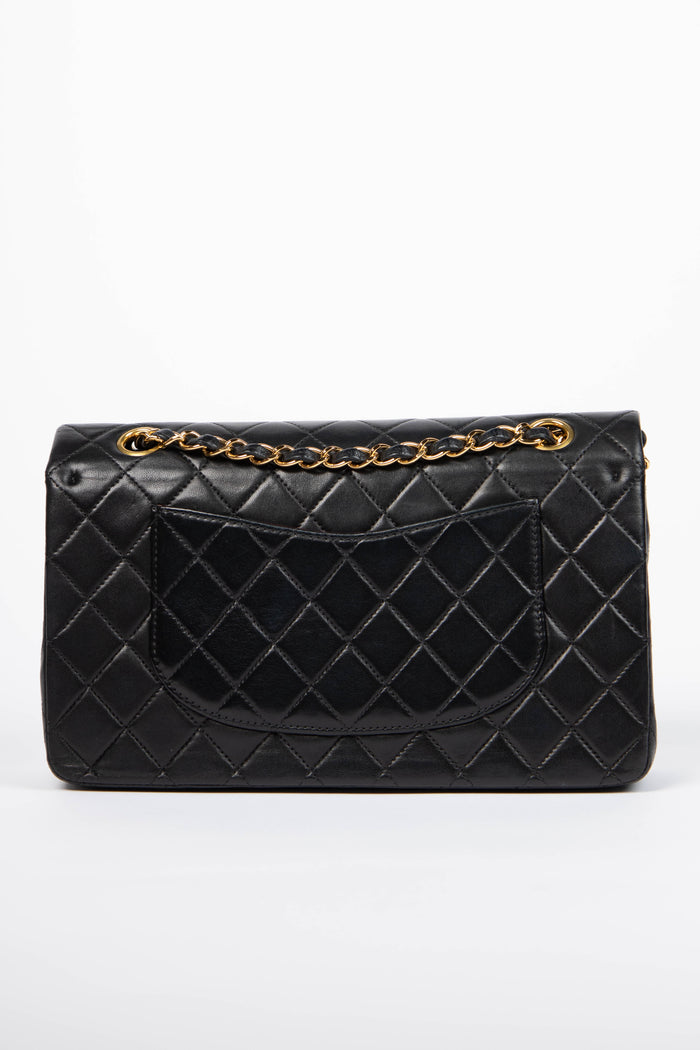 2000s Chanel Black Lambskin Leather Medium Classic Double Flap with 24K GHW