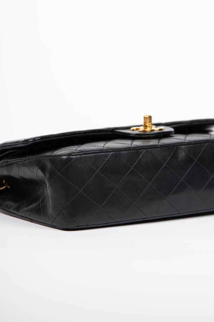 2000s Chanel Black Lambskin Leather Medium Classic Double Flap with 24K GHW