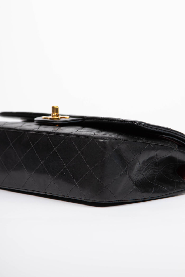 2000s Chanel Black Lambskin Leather Medium Classic Double Flap with 24K GHW