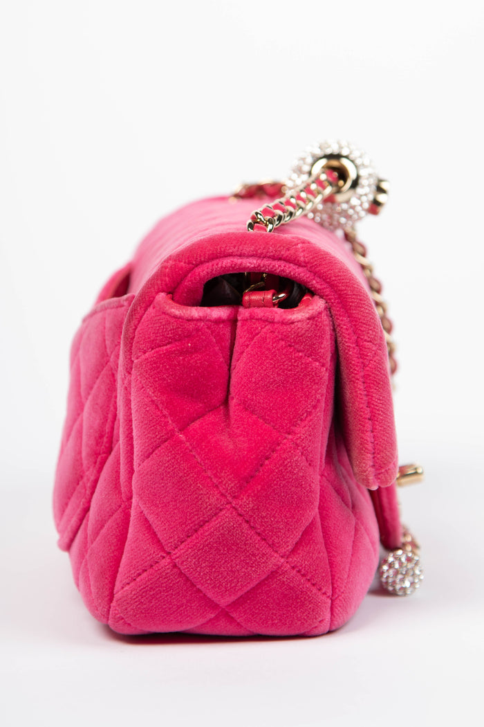2020s Chanel Pink Velvet Coco Crush Mini Rectangular Flap Shoulder Bag