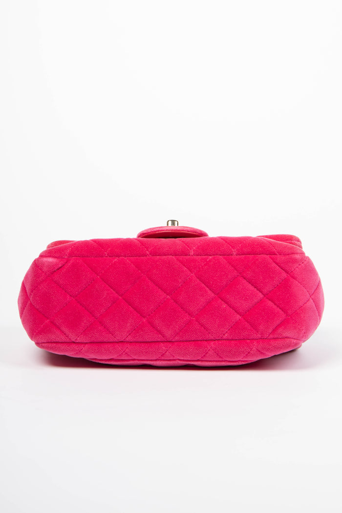 2020s Chanel Pink Velvet Coco Crush Mini Rectangular Flap Shoulder Bag