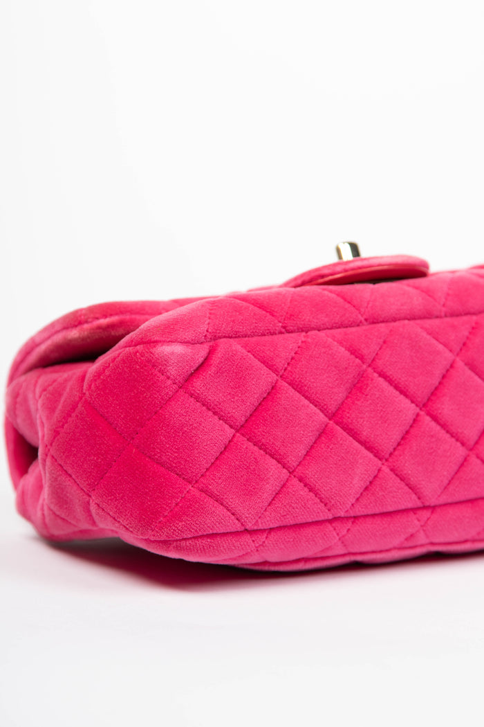 2020s Chanel Pink Velvet Coco Crush Mini Rectangular Flap Shoulder Bag
