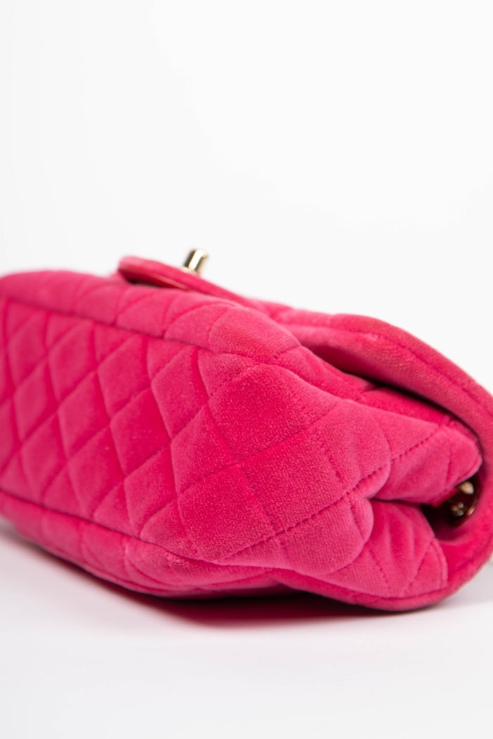 2020s Chanel Pink Velvet Coco Crush Mini Rectangular Flap Shoulder Bag