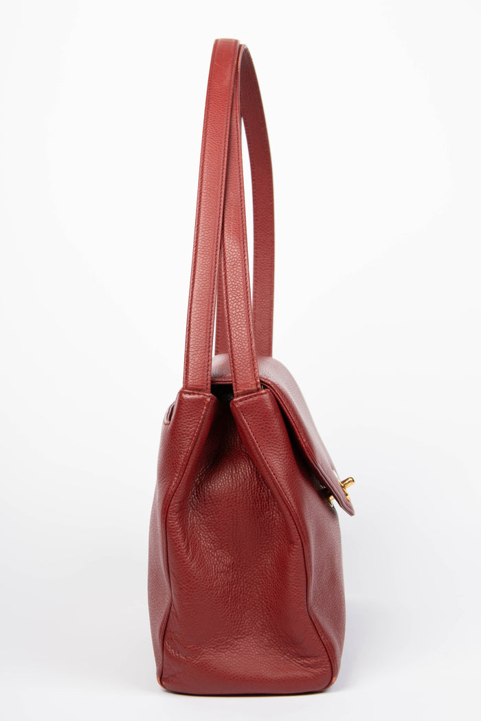 90s Chanel Red Caviar Leather Envelope Shoulder Bag