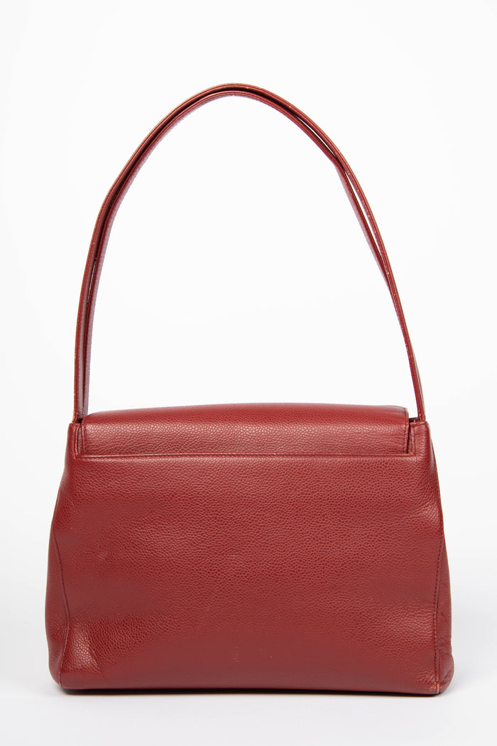 90s Chanel Red Caviar Leather Envelope Shoulder Bag
