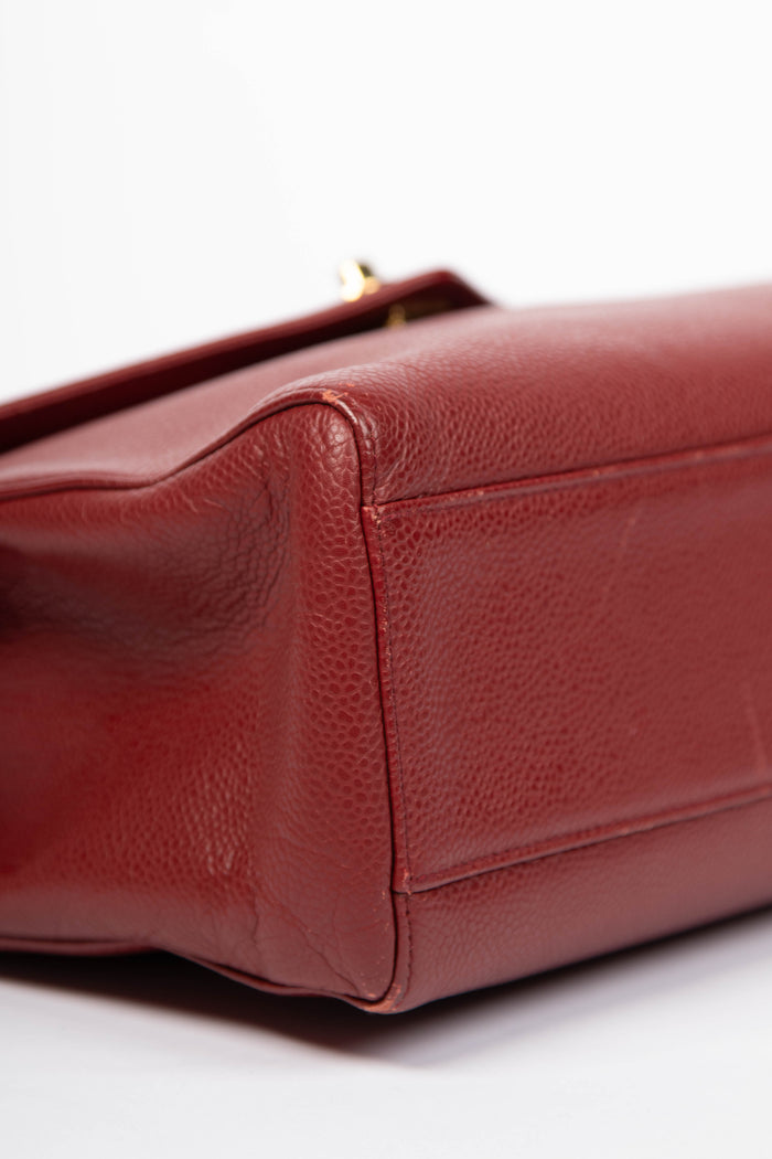 90s Chanel Red Caviar Leather Envelope Shoulder Bag