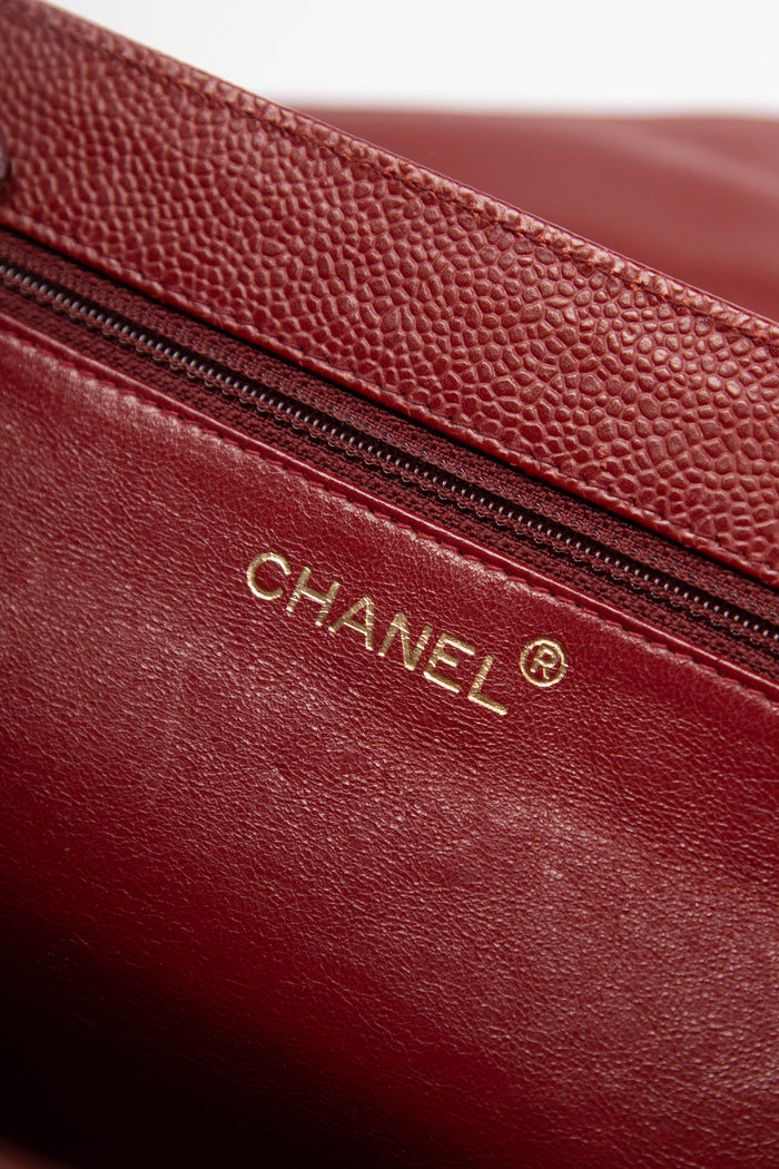 90s Chanel Red Caviar Leather Envelope Shoulder Bag