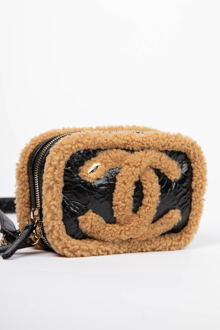 2019 Chanel Shearling and Shiny Aged Calfskin Mini Camera Bag