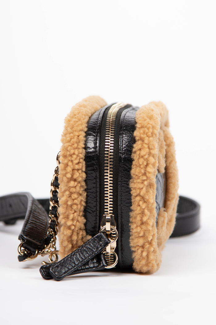 2019 Chanel Shearling and Shiny Aged Calfskin Mini Camera Bag