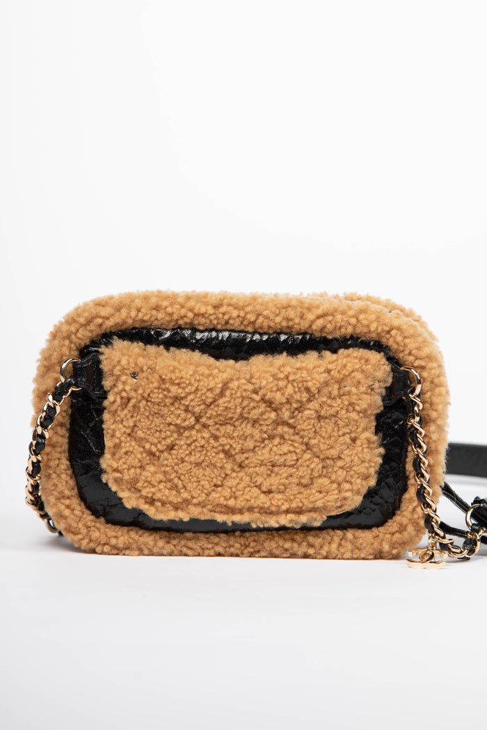 2019 Chanel Shearling and Shiny Aged Calfskin Mini Camera Bag