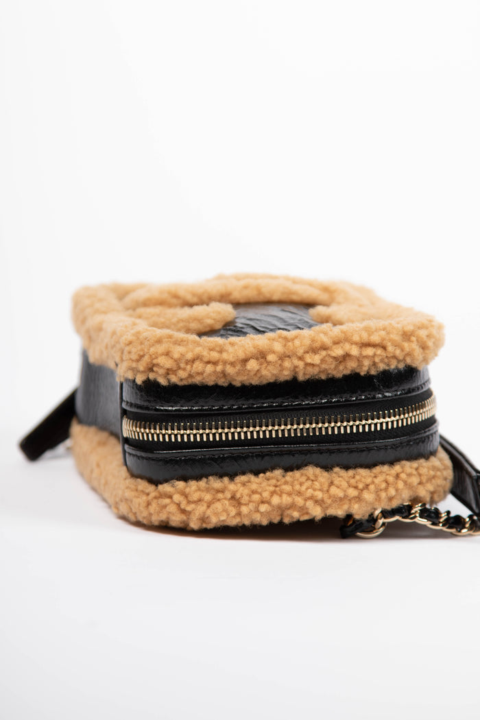 2019 Chanel Shearling and Shiny Aged Calfskin Mini Camera Bag