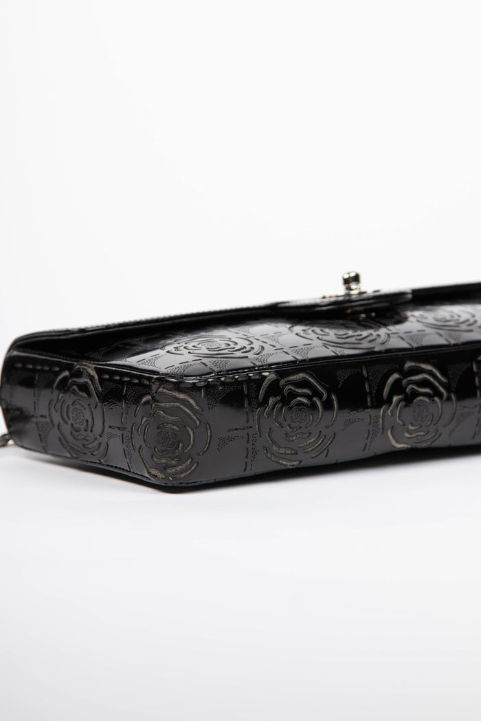 2000s Chanel Black East West Laser Cut Camellia Single Flap  Bag