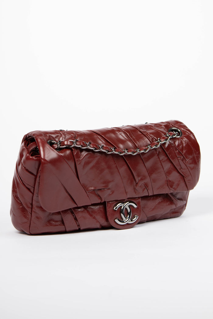 2000s Chanel Burgundy Glazed Calfskin Twisted Single Flap Bag
