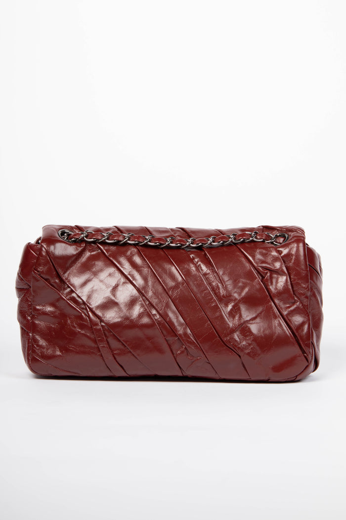 2000s Chanel Burgundy Glazed Calfskin Twisted Single Flap Bag