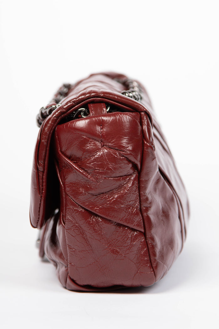 2000s Chanel Burgundy Glazed Calfskin Twisted Single Flap Bag