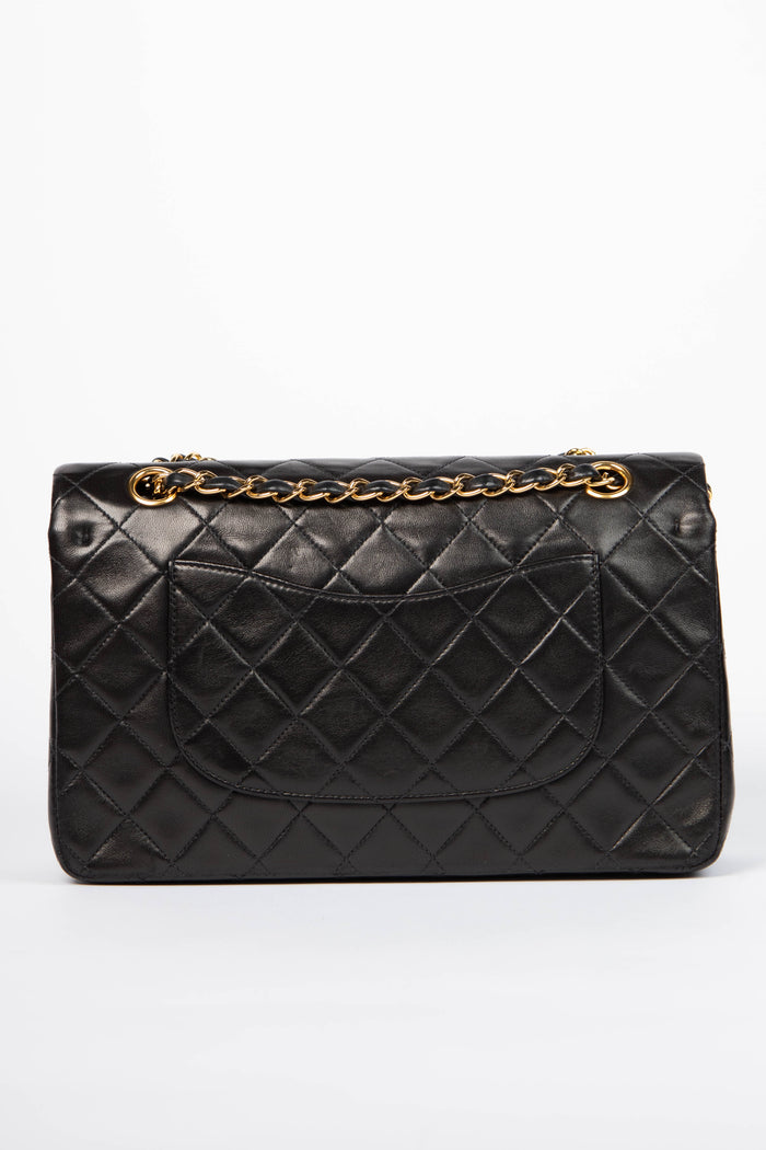 90s Chanel Black Lambskin Classic Medium Double Flap Bag with 24k GHW