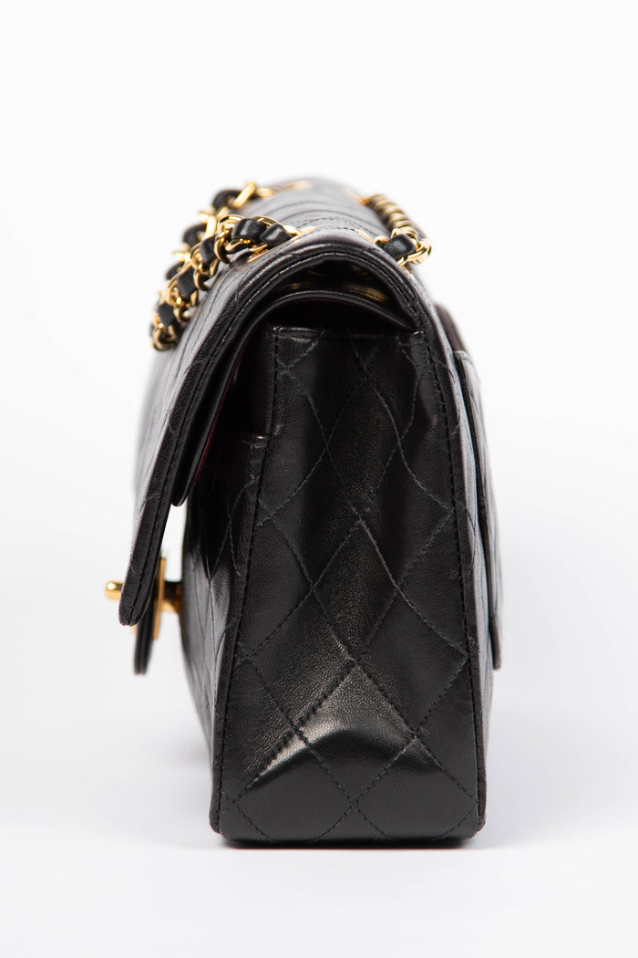 90s Chanel Black Lambskin Classic Medium Double Flap Bag with 24k GHW