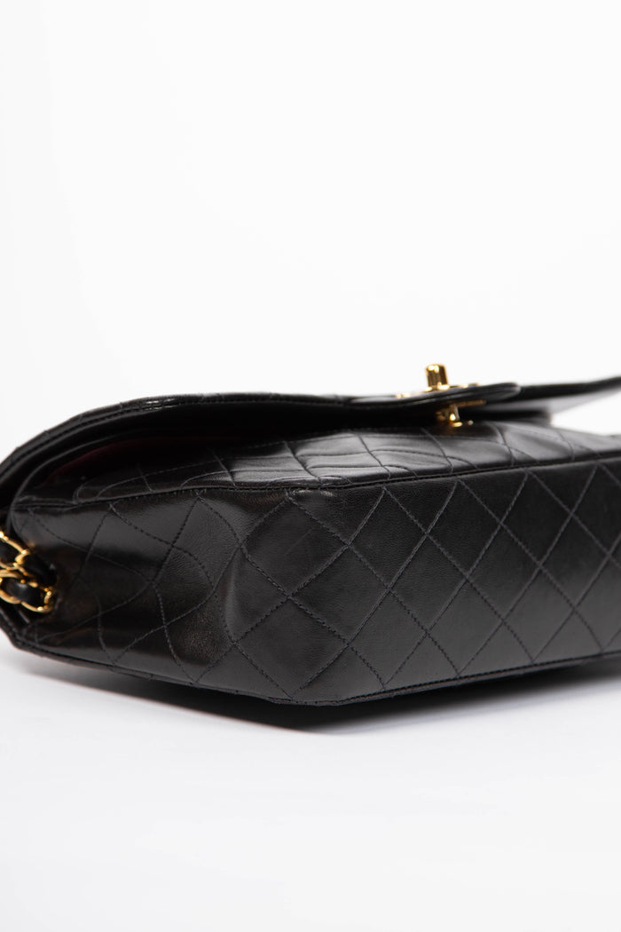 90s Chanel Black Lambskin Classic Medium Double Flap Bag with 24k GHW