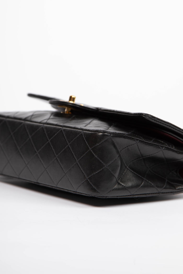 90s Chanel Black Lambskin Classic Medium Double Flap Bag with 24k GHW