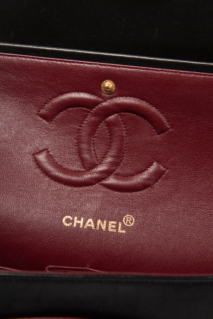 90s Chanel Black Lambskin Classic Medium Double Flap Bag with 24k GHW