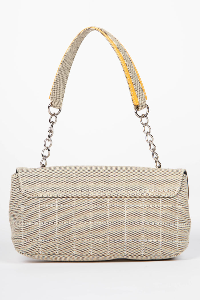 2000s Chanel Beige Canvas No.5 Camellia Single Flap Shoulder Bag