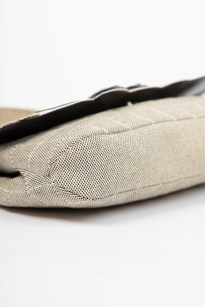 2000s Chanel Beige Canvas No.5 Camellia Single Flap Shoulder Bag