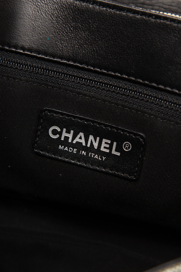 2000s Chanel Beige Canvas No.5 Camellia Single Flap Shoulder Bag