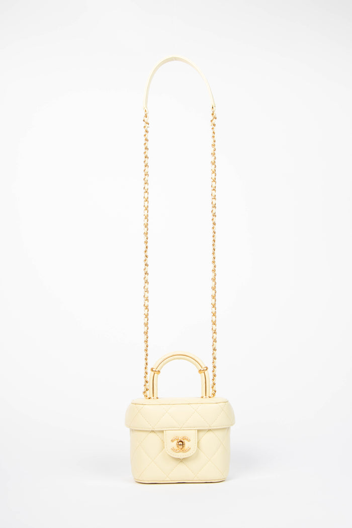 2023 Chanel Butter Yellow Lambskin Leather Mini Vanity Bag