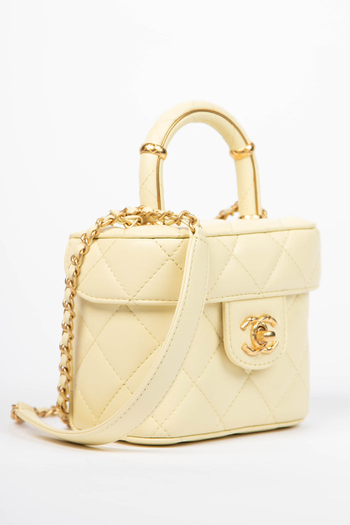 2023 Chanel Butter Yellow Lambskin Leather Mini Vanity Bag