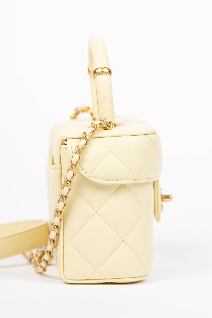 2023 Chanel Butter Yellow Lambskin Leather Mini Vanity Bag
