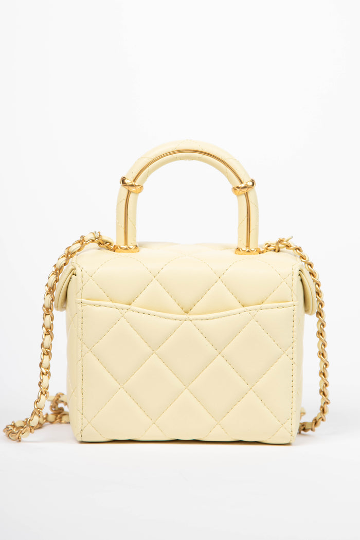 2023 Chanel Butter Yellow Lambskin Leather Mini Vanity Bag