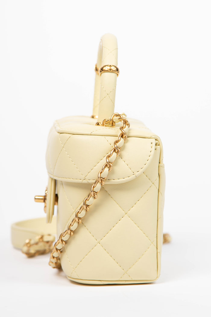 2023 Chanel Butter Yellow Lambskin Leather Mini Vanity Bag