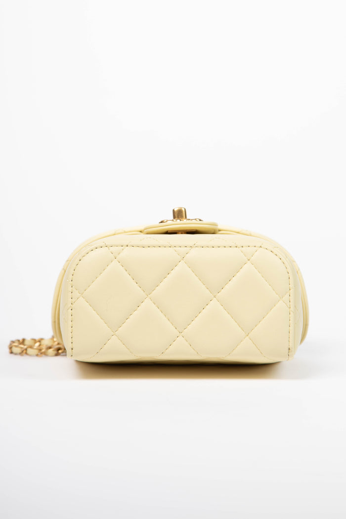 2023 Chanel Butter Yellow Lambskin Leather Mini Vanity Bag