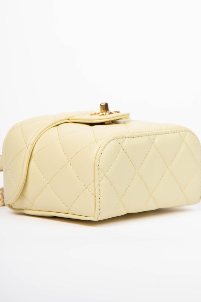 2023 Chanel Butter Yellow Lambskin Leather Mini Vanity Bag