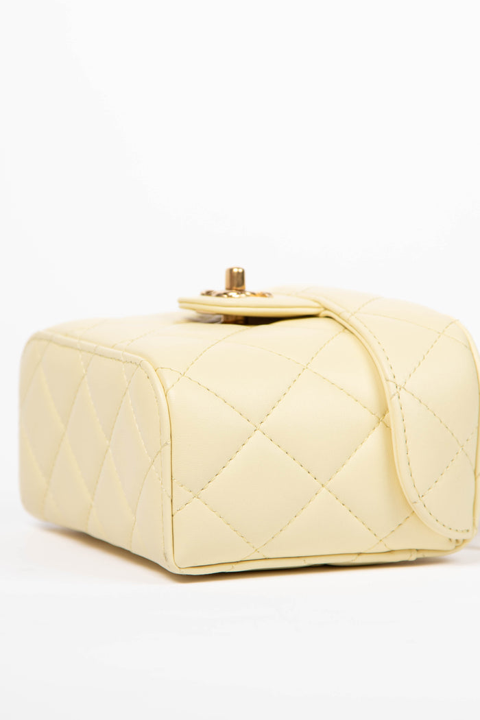 2023 Chanel Butter Yellow Lambskin Leather Mini Vanity Bag