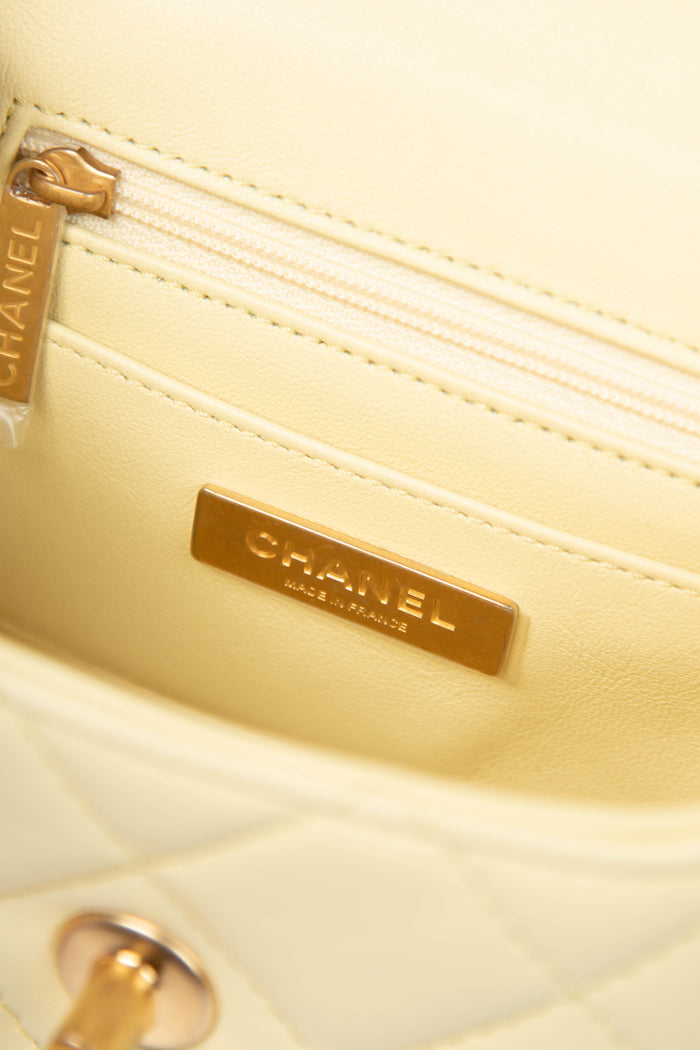 2023 Chanel Butter Yellow Lambskin Leather Mini Vanity Bag