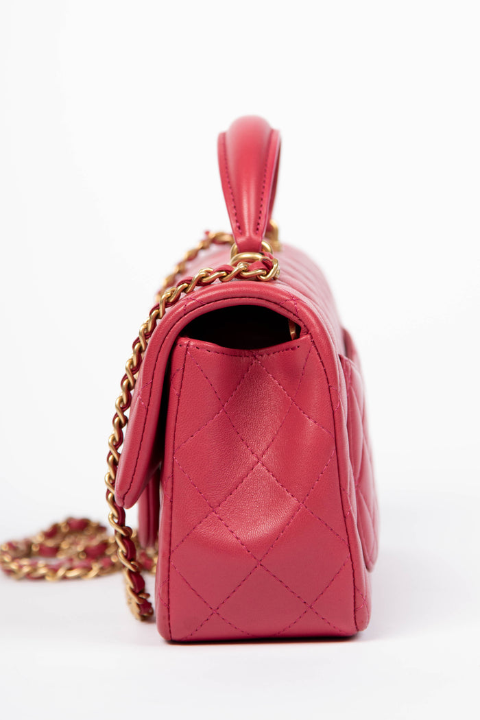 2020s Chanel Raspberry Lambskin Leather Mini Rectangular Top Handle Bag