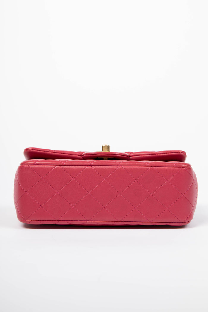 2020s Chanel Raspberry Lambskin Leather Mini Rectangular Top Handle Bag
