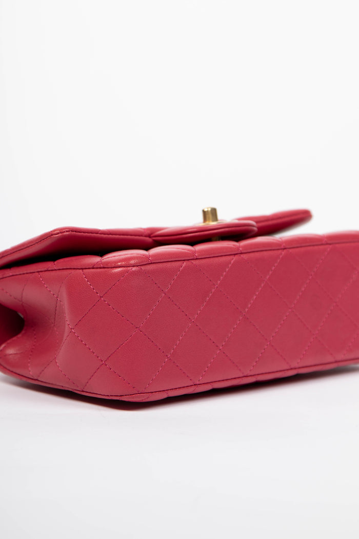 2020s Chanel Raspberry Lambskin Leather Mini Rectangular Top Handle Bag