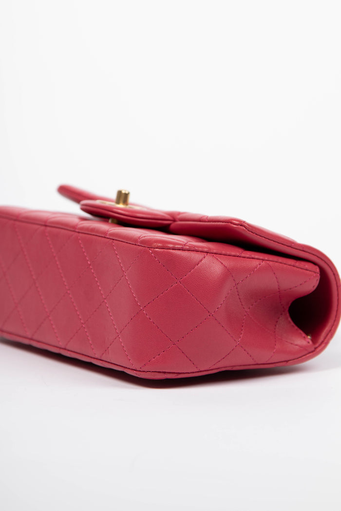 2020s Chanel Raspberry Lambskin Leather Mini Rectangular Top Handle Bag