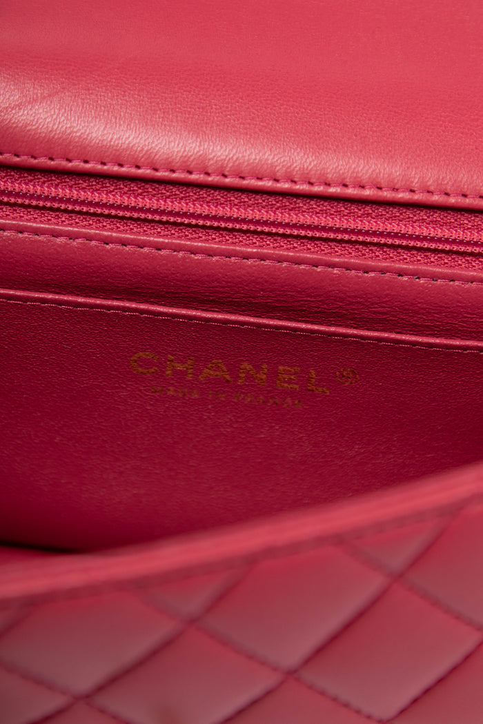 2020s Chanel Raspberry Lambskin Leather Mini Rectangular Top Handle Bag