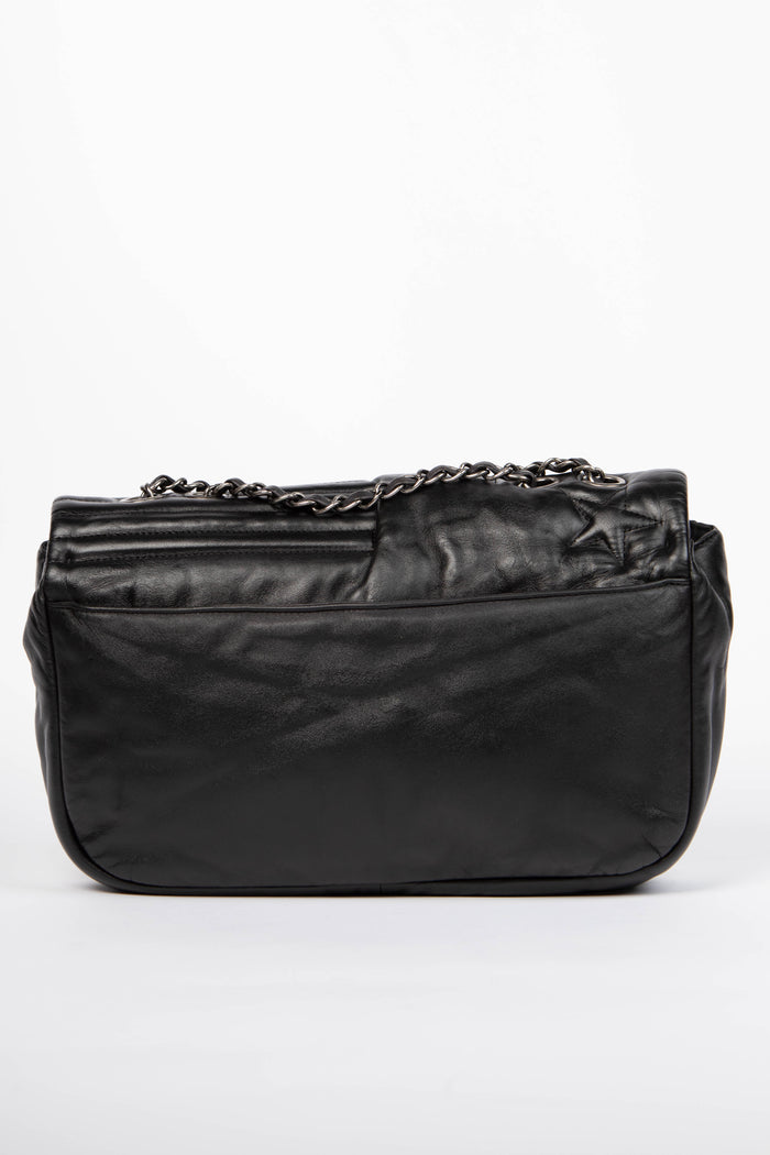 2010s Chanel Black Lambskin Leather Stripes and Stars Single Flap Shoulder Bag