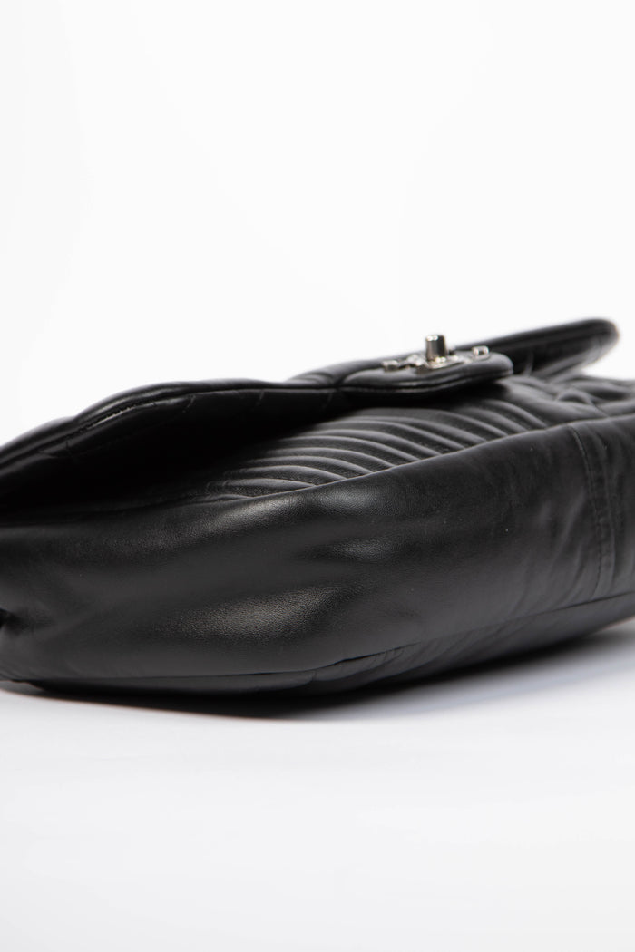 2010s Chanel Black Lambskin Leather Stripes and Stars Single Flap Shoulder Bag