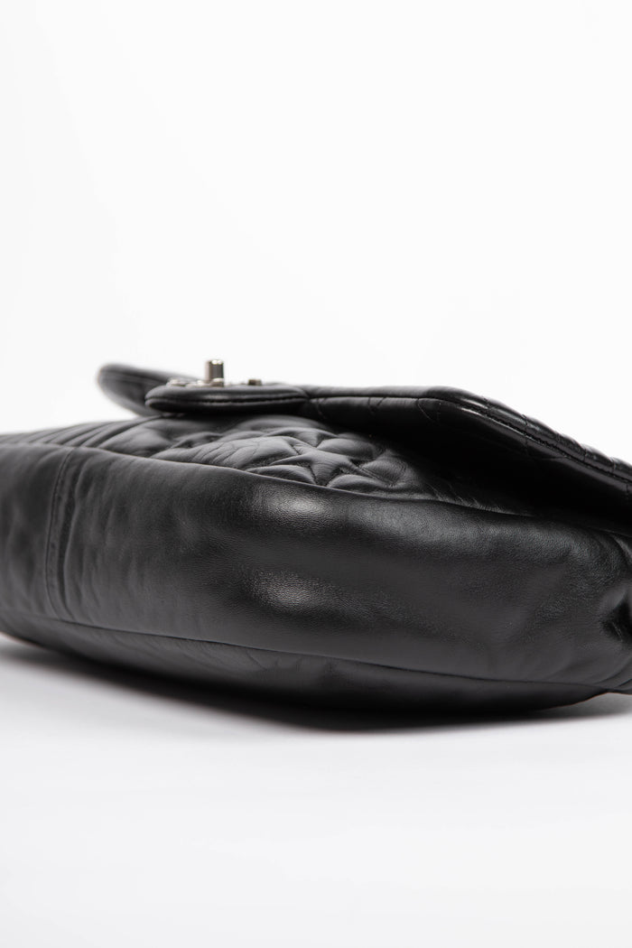 2010s Chanel Black Lambskin Leather Stripes and Stars Single Flap Shoulder Bag