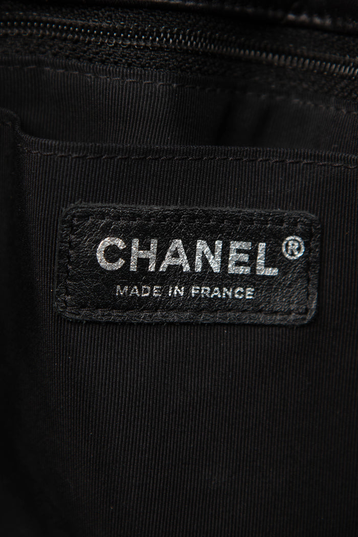 2010s Chanel Black Lambskin Leather Stripes and Stars Single Flap Shoulder Bag