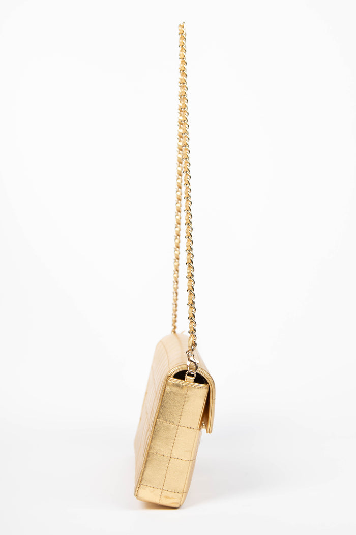 2000s Chanel Gold Lambskin Leather East West Chocolate Bar Shoulder Bag