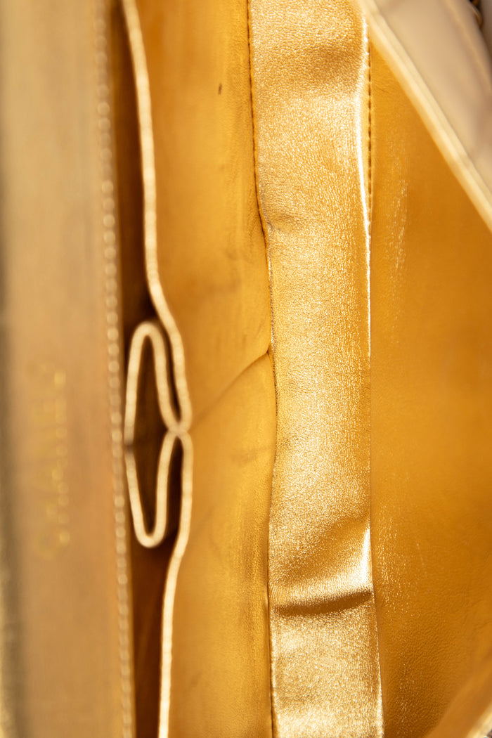 2000s Chanel Gold Lambskin Leather East West Chocolate Bar Shoulder Bag